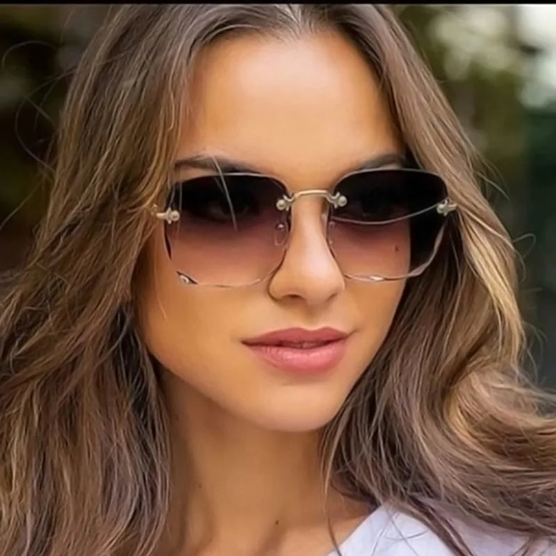 Rimless Sunglasses Women Luxury Brand
