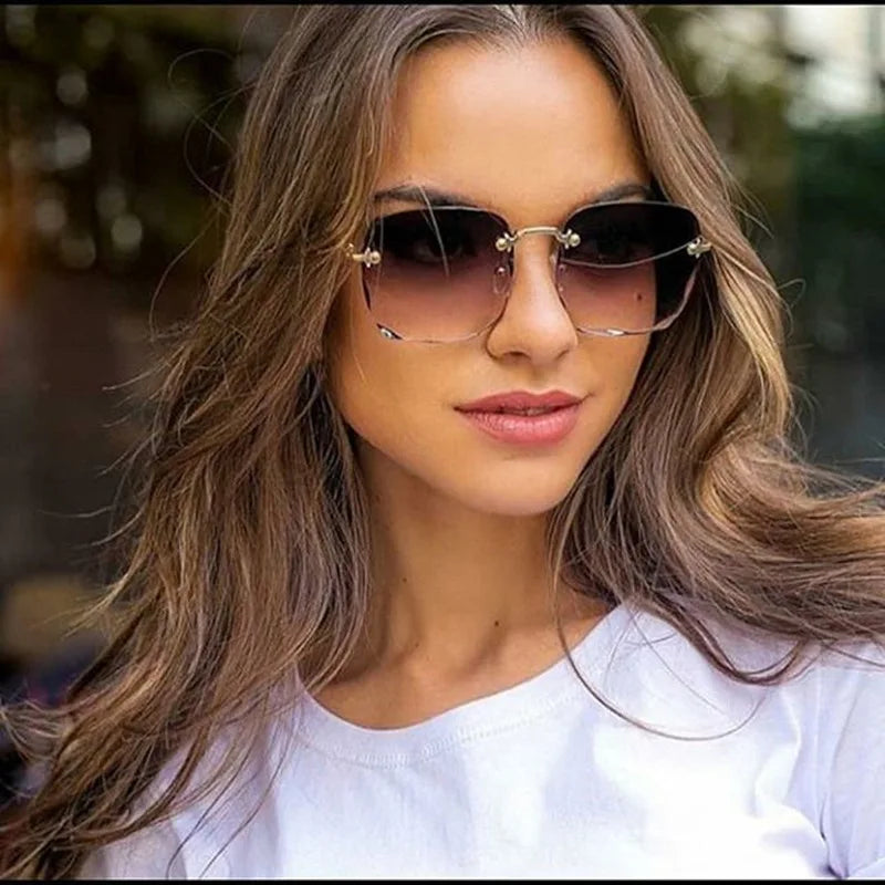 Rimless Sunglasses Women Luxury Brand
