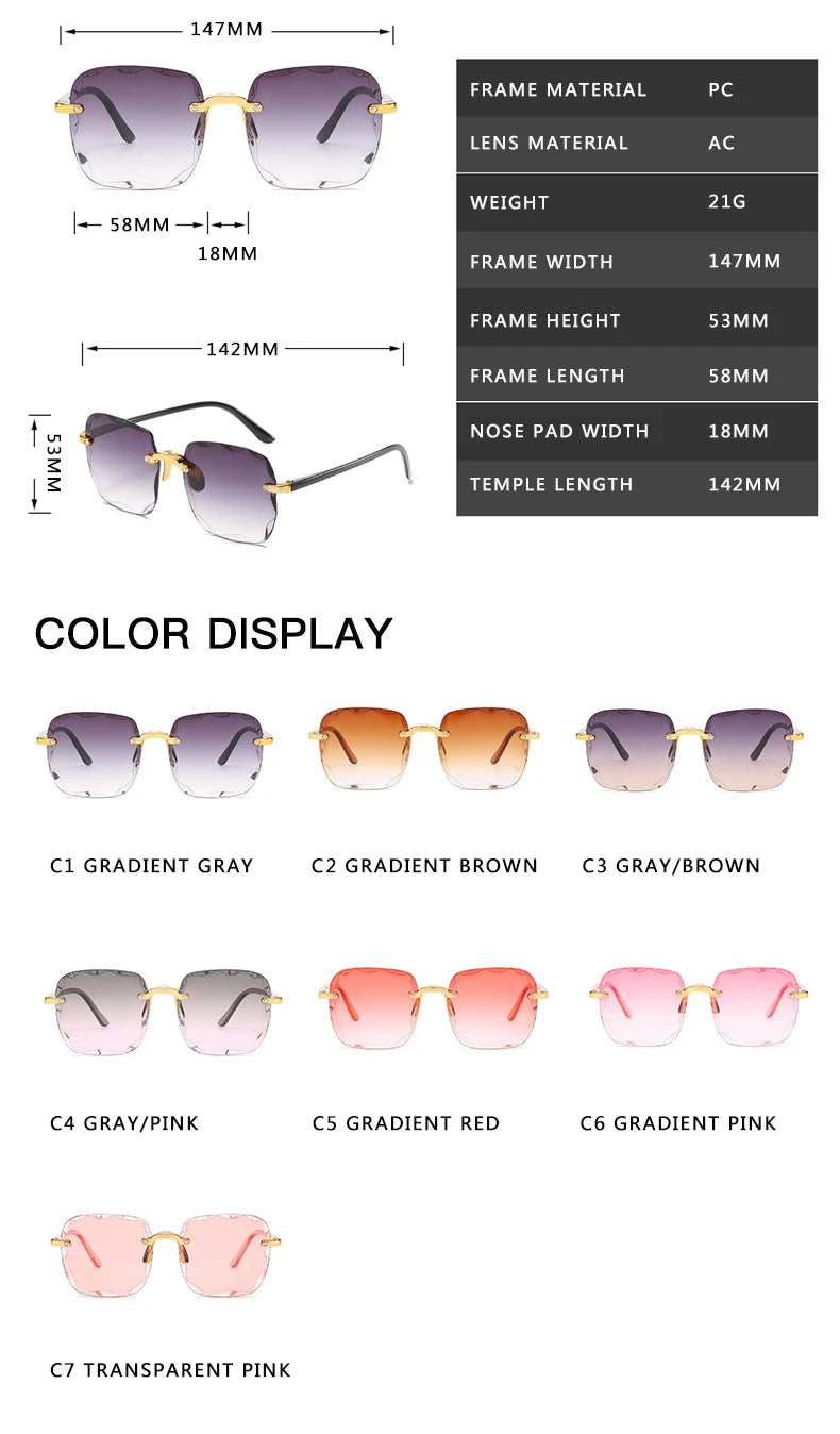 Rimless Sunglasses Women Luxury Brand