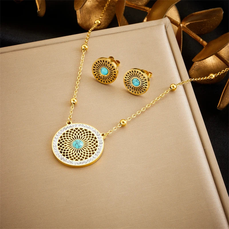 Tree of Life Turquoise Golden Necklace
